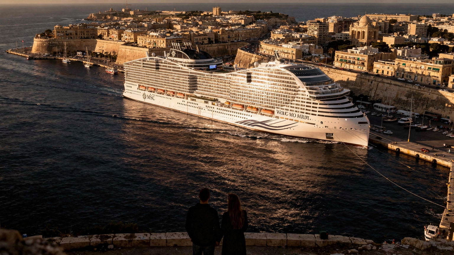 MSC World Europa auf dem Weg nach Valletta